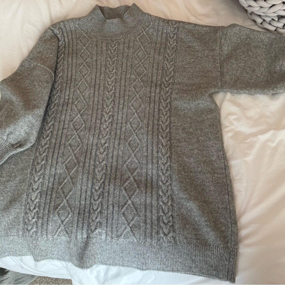 Monki Gray Cable Knit Mockneck Sweater Dress